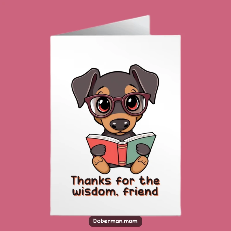 Free Printable Doberman Thank You Card: Grateful Dog with Book, Downloadable Gift