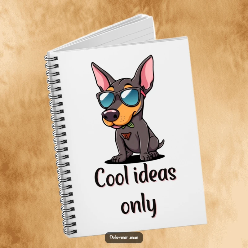 Funny Doberman sunglasses notebook with a dog in cool shades striking a confident pose, perfect for writing notes and ideas.