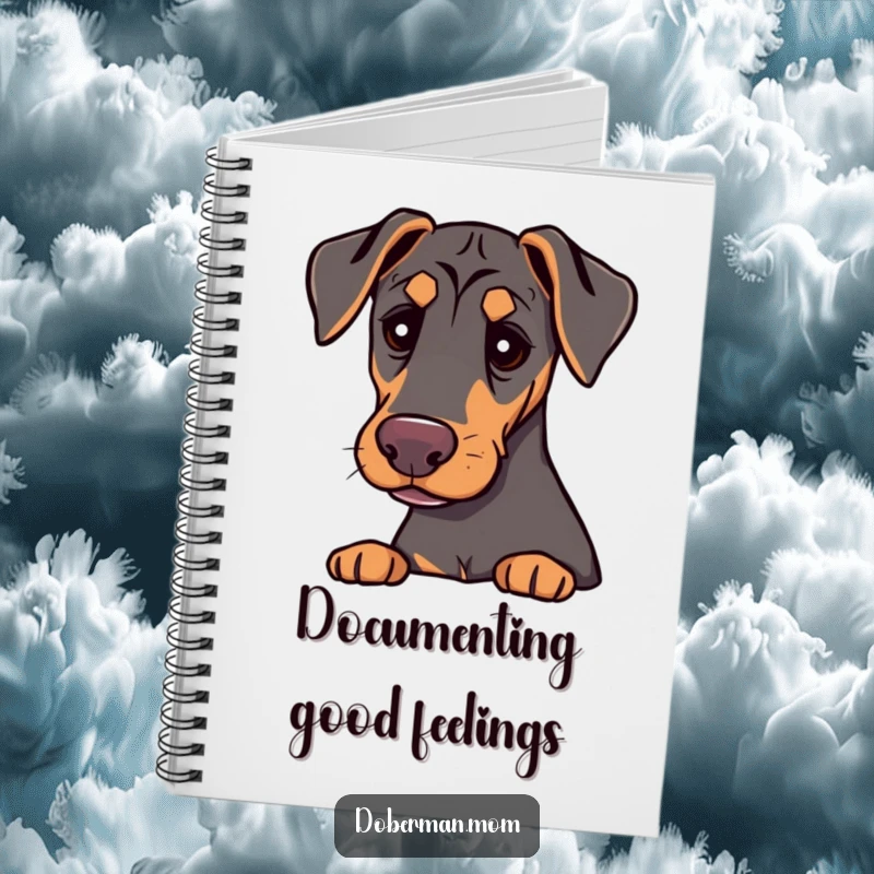 Funny Doberman with gentle eyes, offering comfort, featured on the cover of this kind notebook.