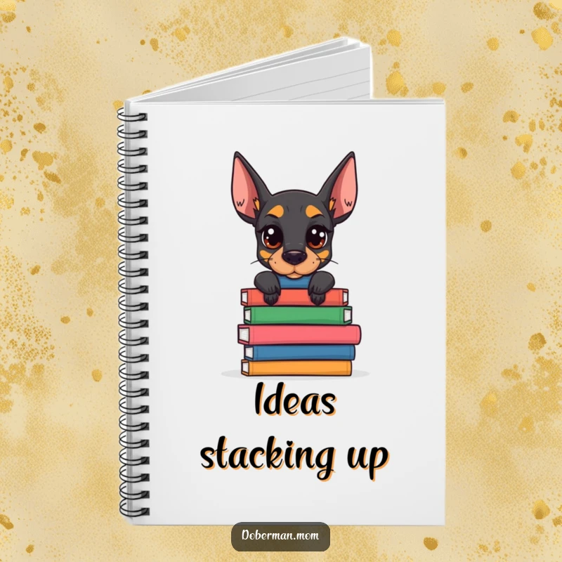 Funny Doberman Book Stack Notebook: a dog balances books with focus; ideal for capturing notes with humorous, intellectual style.