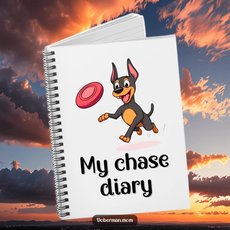 Funny Frisbee Doberman Notebook: A Doberman joyfully running with a frisbee, perfect for recording funny outdoor thoughts.