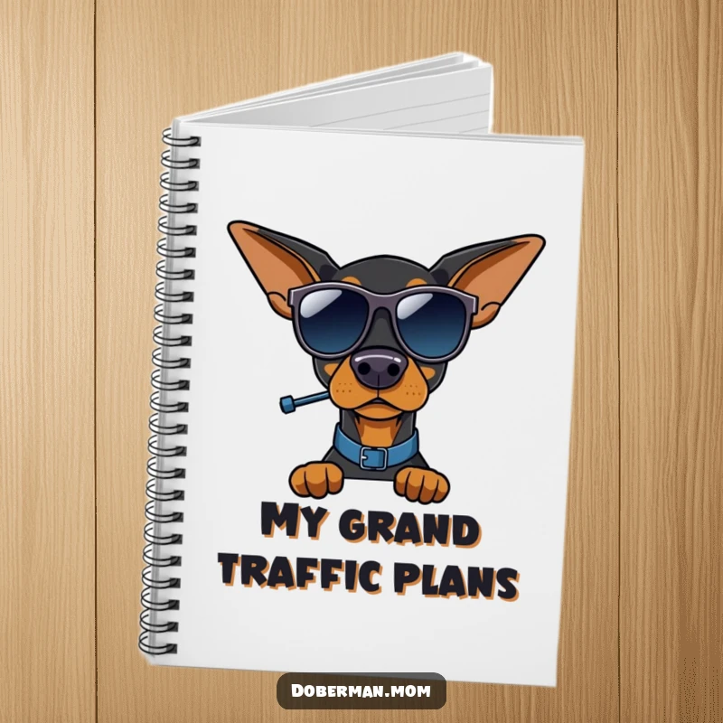 Funny Doberman traffic cop notebook, Doberman in sunglasses directing, for writing and drawing, cool stationery.