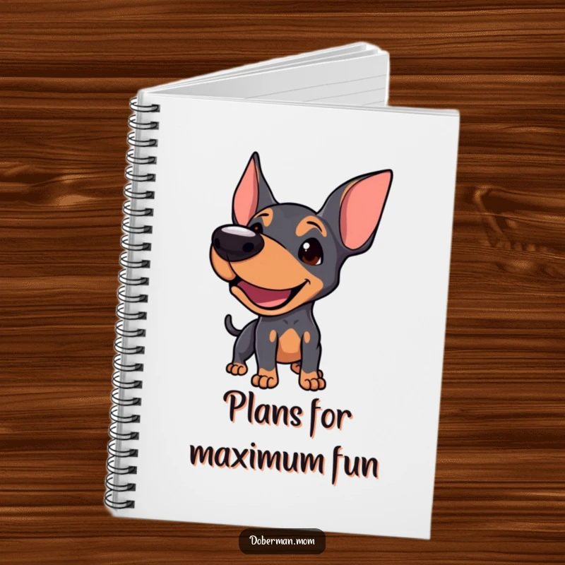 Funny Doberman notebook cover featuring a dog mid-playful bark, inspiring users to jot down their ideas.