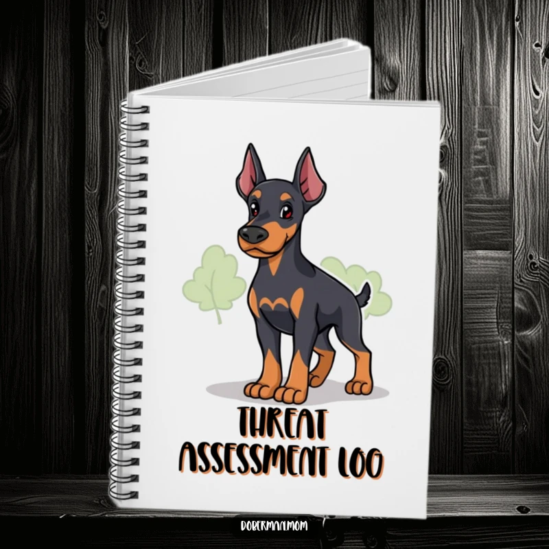 Funny Loyal Doberman Guardian Notebook: a dog stands protectively and surveys; ideal for capturing notes with humorous vigilance.