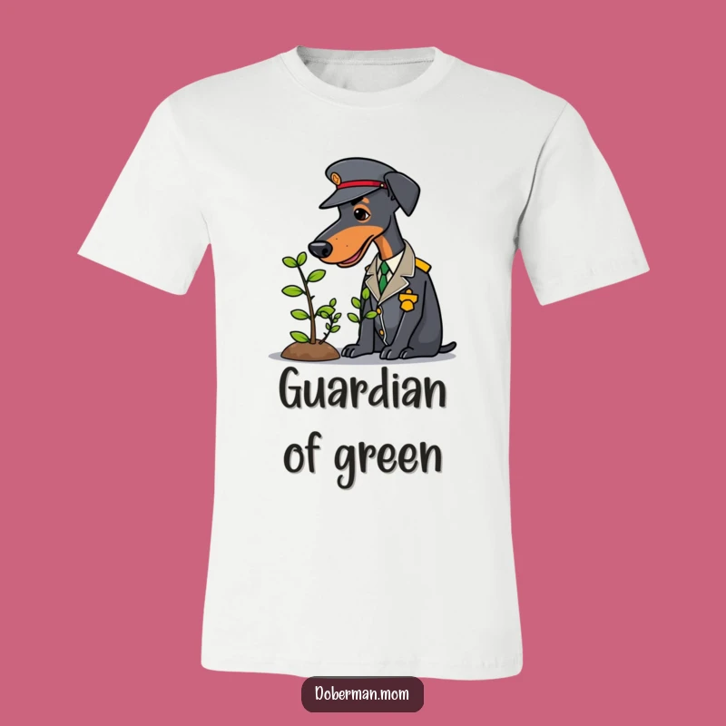 Funny Doberman Gardener T-Shirt: Uniformed Dog's Green Thumb, Perfect Humorous Gift
