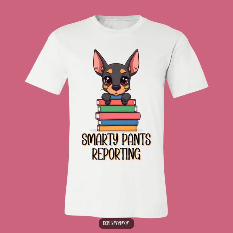 Funny Doberman Book Stack T-Shirt: Intelligent Canine Reader Fashion Gift