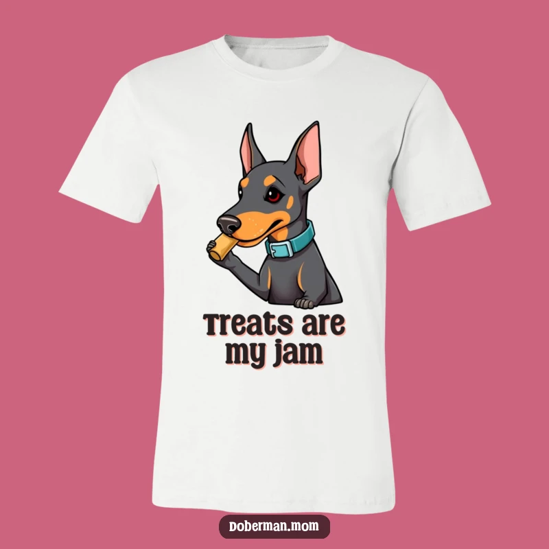 Funny Doberman Treat T-Shirt: Fashionable Dog Nudging for Fun