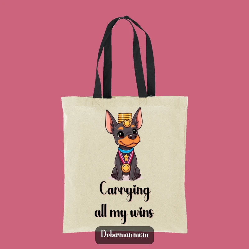 Funny Doberman Medal Master Tote Bag: Carry Your Trophies, Humorous Gift for Winners