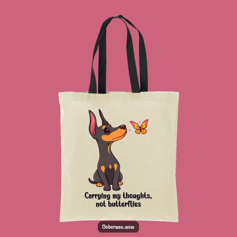 Funny Doberman Butterfly Tote Bag: Stylish Curious Dog Carry-All, Great Funny Gift