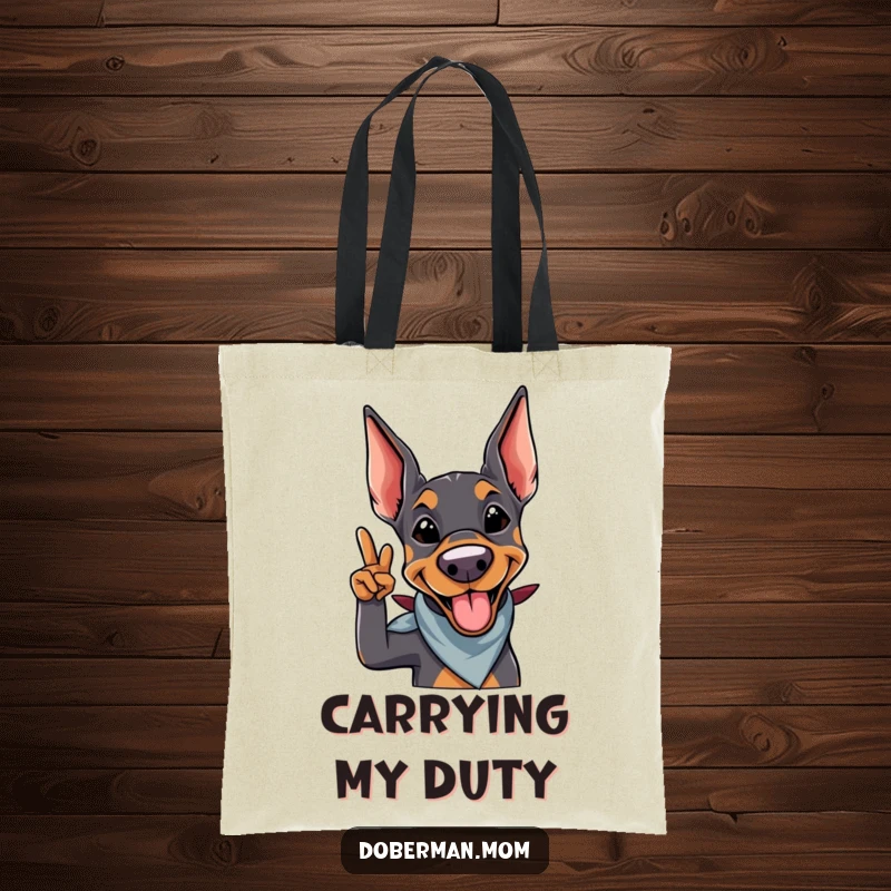 Funny Doberman Salute Tote Bag: A smiling doberman with a bandana gives a playful salute, making it a fun and practical accessory.