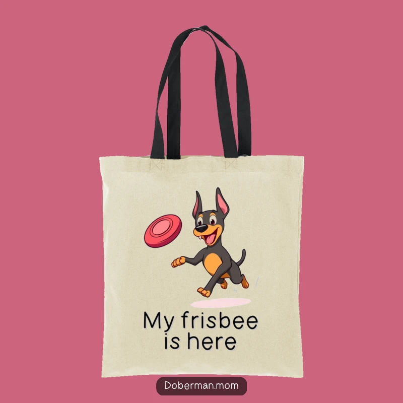 Funny Frisbee Doberman Tote Bag: Joyful Running Dog Accessory Gift