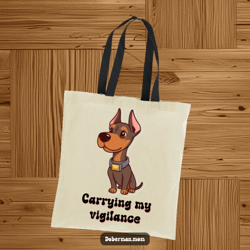 Funny Doberman Tote Bag: An alert and sophisticated Doberman with a fancy collar, ready for stylish errands.