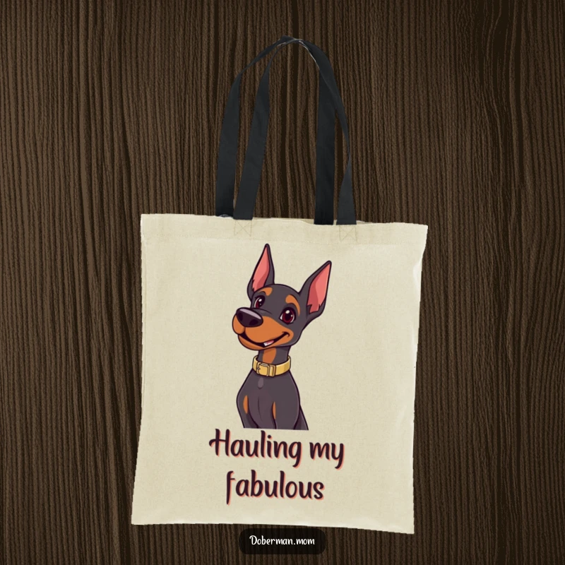 Funny Happy Doberman Pose Tote Bag: a happy dog with a collar poses confidently; a humorous and chic accessory.